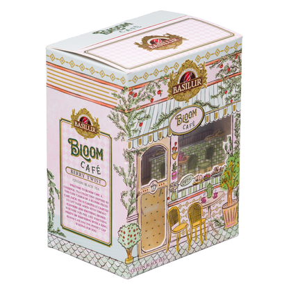 Opakowanie Basilur Berry Twist z czarną herbatą cejlońską o aromacie granatu i dzikiej truskawki.