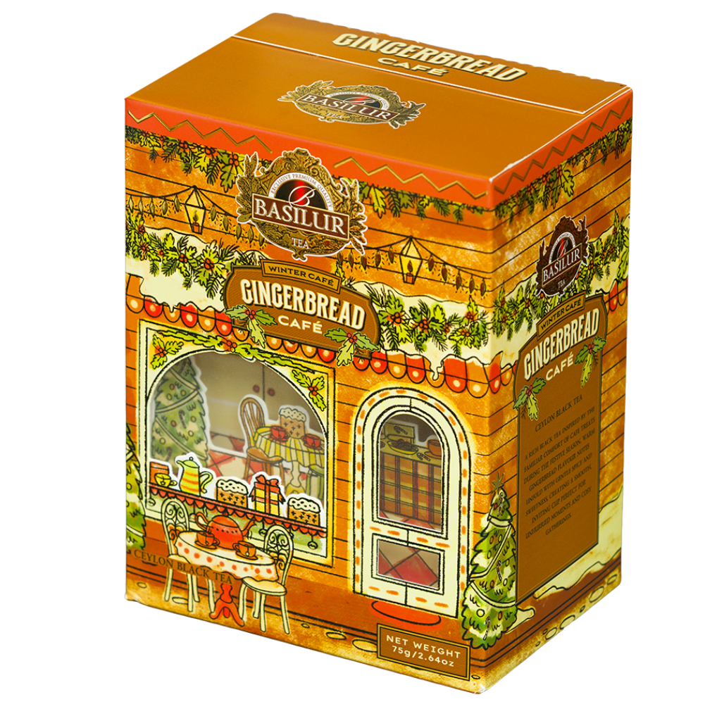 Basilur Gingerbread Cafe 75 g, ozdobna puszka z czarną herbatą o smaku piernika