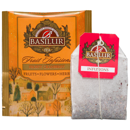 Basilur Frosty Cranberry, owocowa saszetka i pojedyncza koperta w zestawie Fruit Infusions vol. II