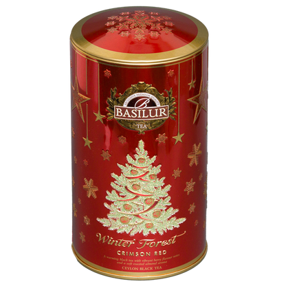 Basilur Crimson Red czarna herbata cejlońska w ozdobnej czerwonej puszce Winter Forest