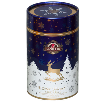 Basilur Frosty Blue, ozdobna tuba 75 g z widocznym wieczkiem