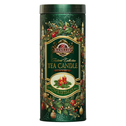 Czarne liście herbaty Basilur Tea Candle Green z płatkami bławatka