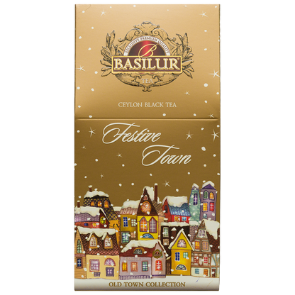 Basilur Festive Town, cejlońska czarna herbata z toffee w dekoracyjnym świątecznym opakowaniu.