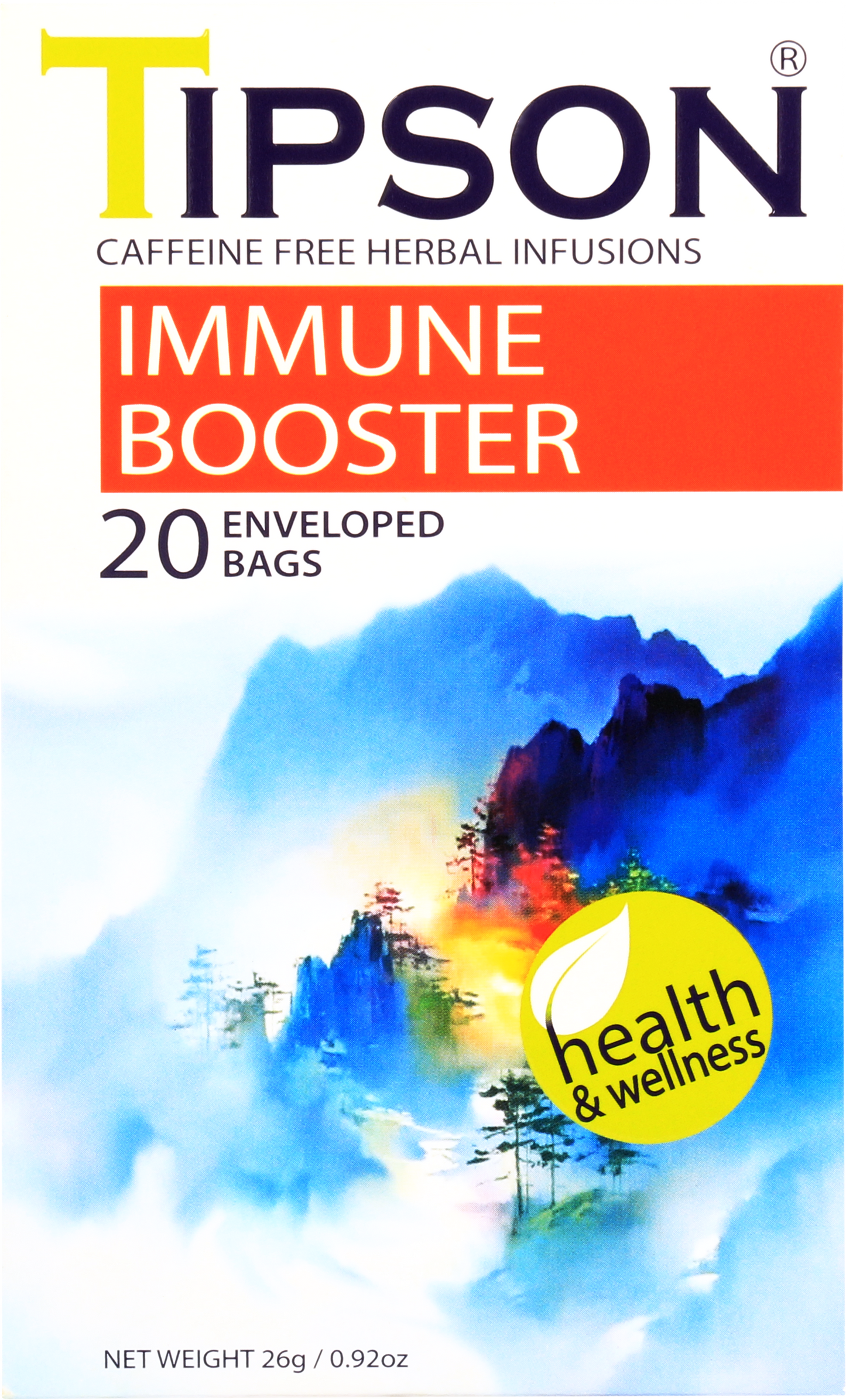 Herbata ziołowa Tipson Immune Booster w pudełku 20 torebek wspierająca odporność.