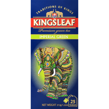 Przód opakowania Kingsleaf Imperial Green – klasyczna zielona herbata o subtelnym smaku i aromacie.