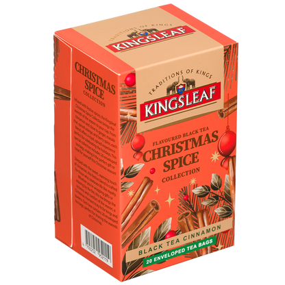 Opakowanie herbaty Kingsleaf Christmas Spice Cinnamon, czarna herbata z cynamonem w 20 kopertach