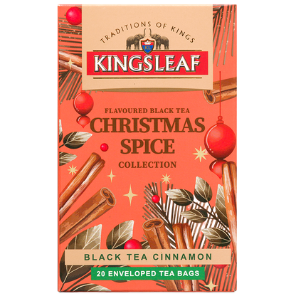 Herbata czarna Kingsleaf Christmas Spice Cinnamon w kopertach, świąteczne opakowanie 20 saszetek