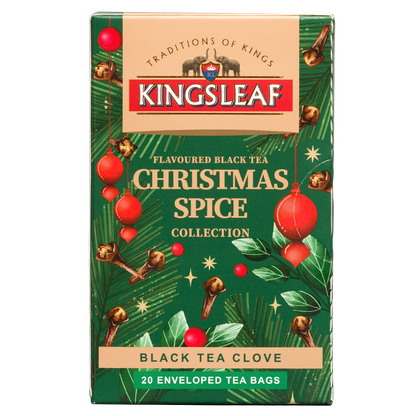 Herbata czarna Kingsleaf Christmas Spice Clove w kopertach, świąteczne opakowanie 20 saszetek.