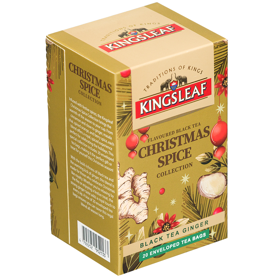 Opakowanie herbaty Kingsleaf Christmas Spice Ginger, czarna herbata z imbirem w 20 kopertach