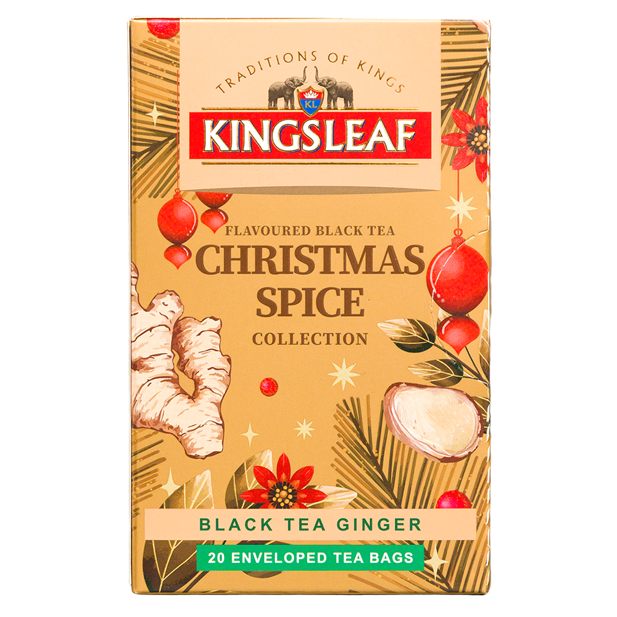 Herbata czarna Kingsleaf Christmas Spice Ginger w kopertach, świąteczne opakowanie 20 saszetek