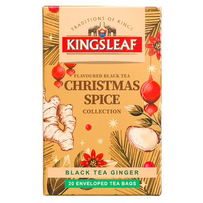 Herbata czarna Kingsleaf Christmas Spice Ginger w kopertach, świąteczne opakowanie 20 saszetek