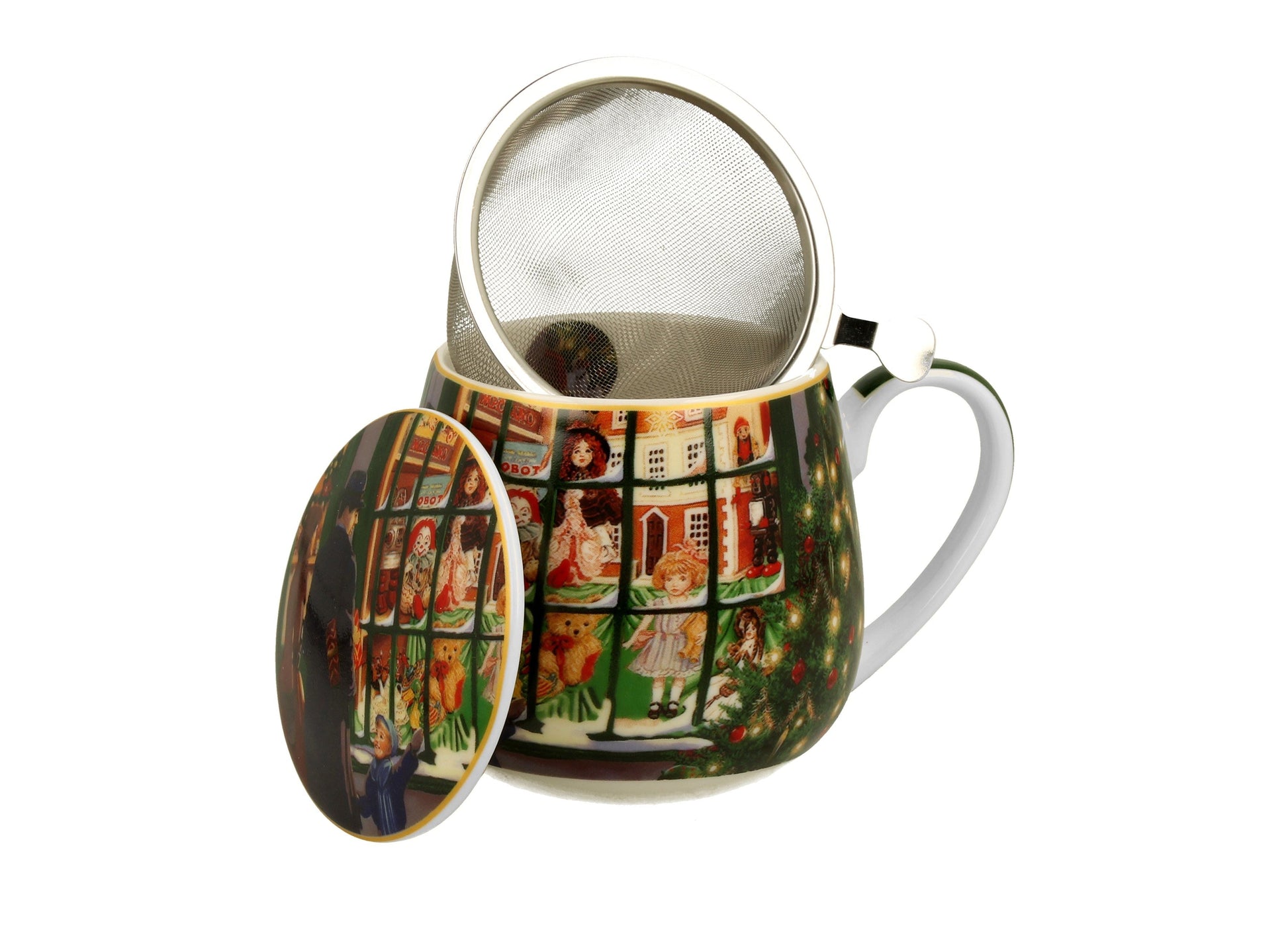 Kubek Christmas Window Shop z metalowym zaparzaczem do herbaty lisciastej