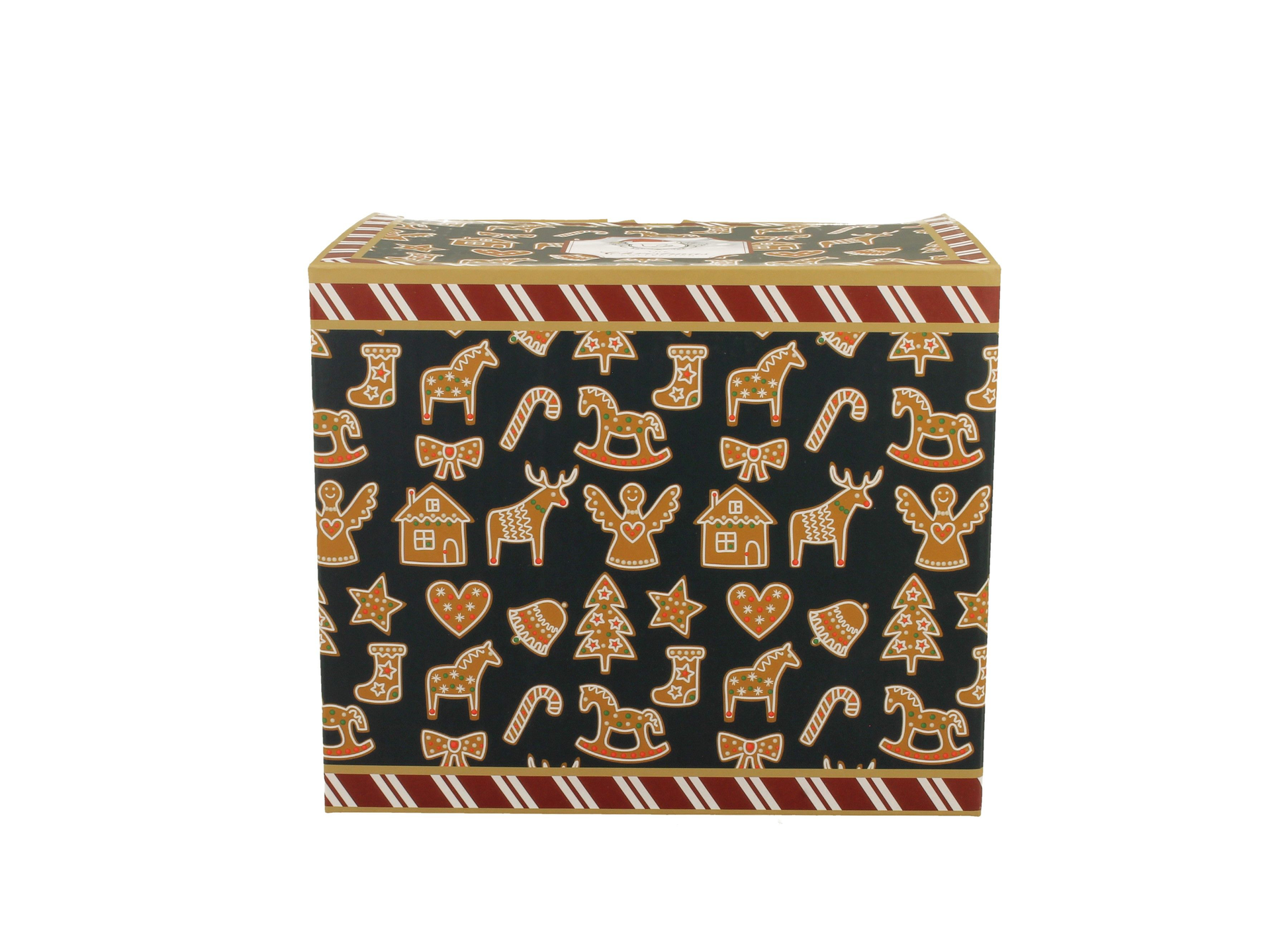 Kubek porcelanowy XXL Gingerbread Navy 1000 ml w ozdobnym świątecznym pudełku – piernikowy wzór.