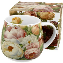 Porcelanowy kubek baryłka Piwonie z kolorowym wzorem kwiatów w pastelowych odcieniach