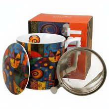 Kubek porcelanowy Modern Cat z zaparzaczem i kolorowym motywem kota w stylu modern art