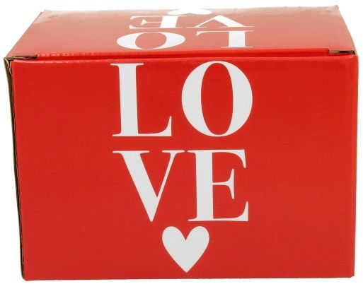 Czerwone pudełko prezentowe z napisem LOVE od kubka porcelanowego Balony 2 – 460 ml.