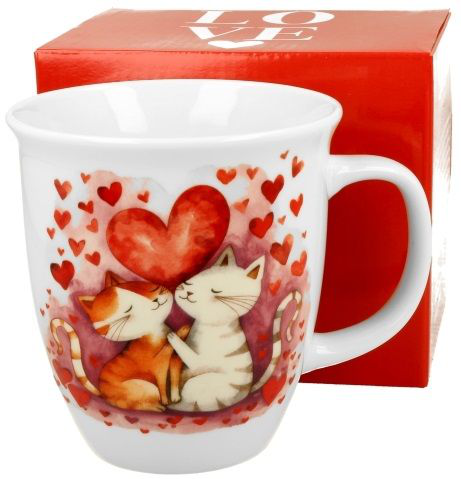 Zestaw kubek porcelanowy Koty 650 ml z czerwonym pudełkiem prezentowym.