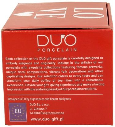 Kubek porcelanowy Serca 2 o pojemności 460 ml – biały z czerwonym wzorem serc.