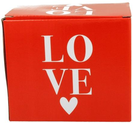 Czerwone opakowanie z napisem LOVE do kubka porcelanowego Serca 4 650 ml – stylowy komplet prezentowy.