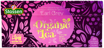 Opakowanie herbaty Stassen Organic Earl Grey zaprezentowane płasko