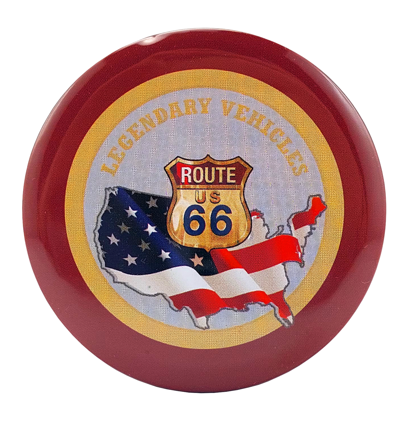 Metalowa puszka czarnej herbaty Route 66 z motywem podróży i motocykla.