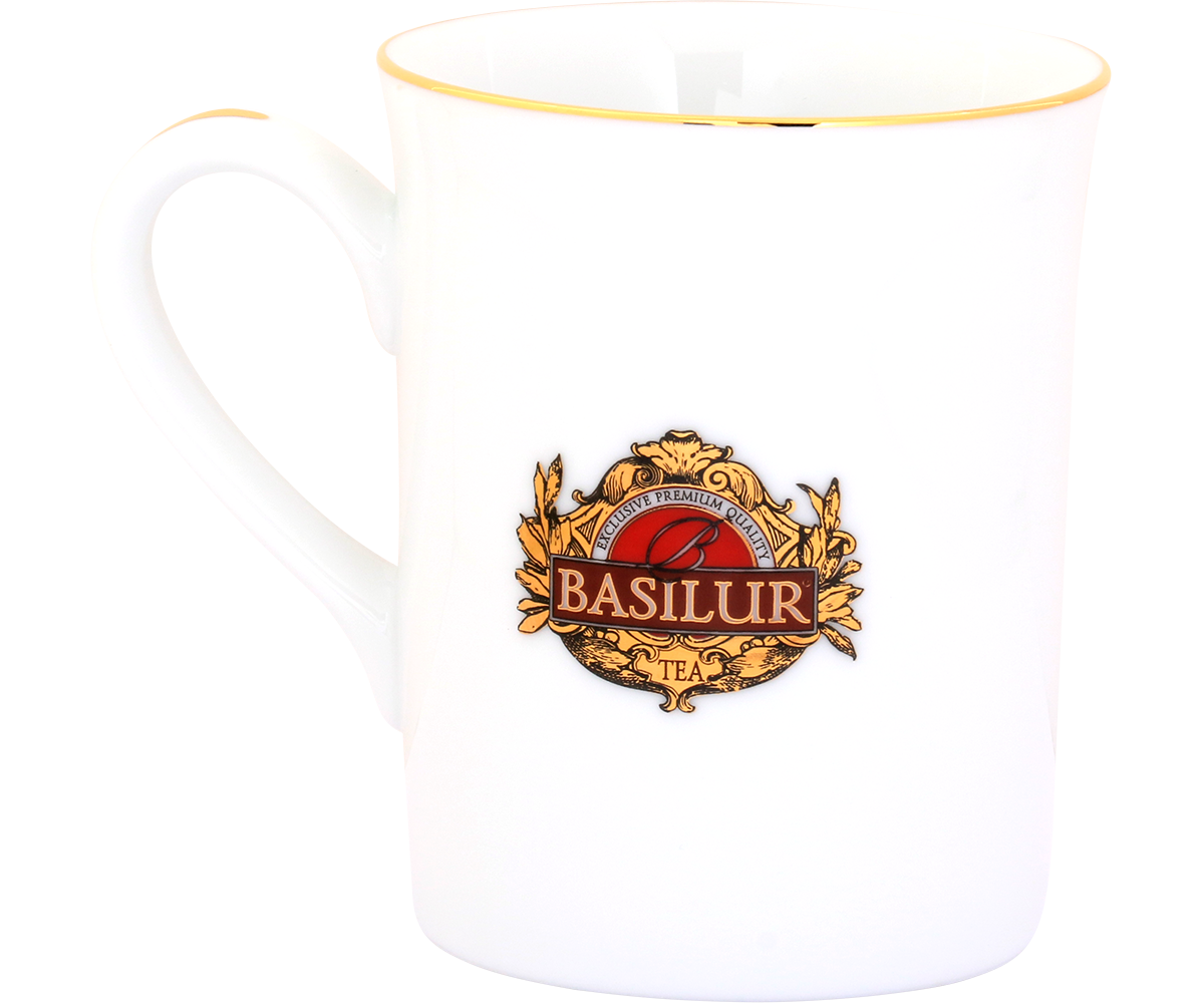Stylowy kubek Basilur z klasycznym logo marki i delikatnym zdobieniem.