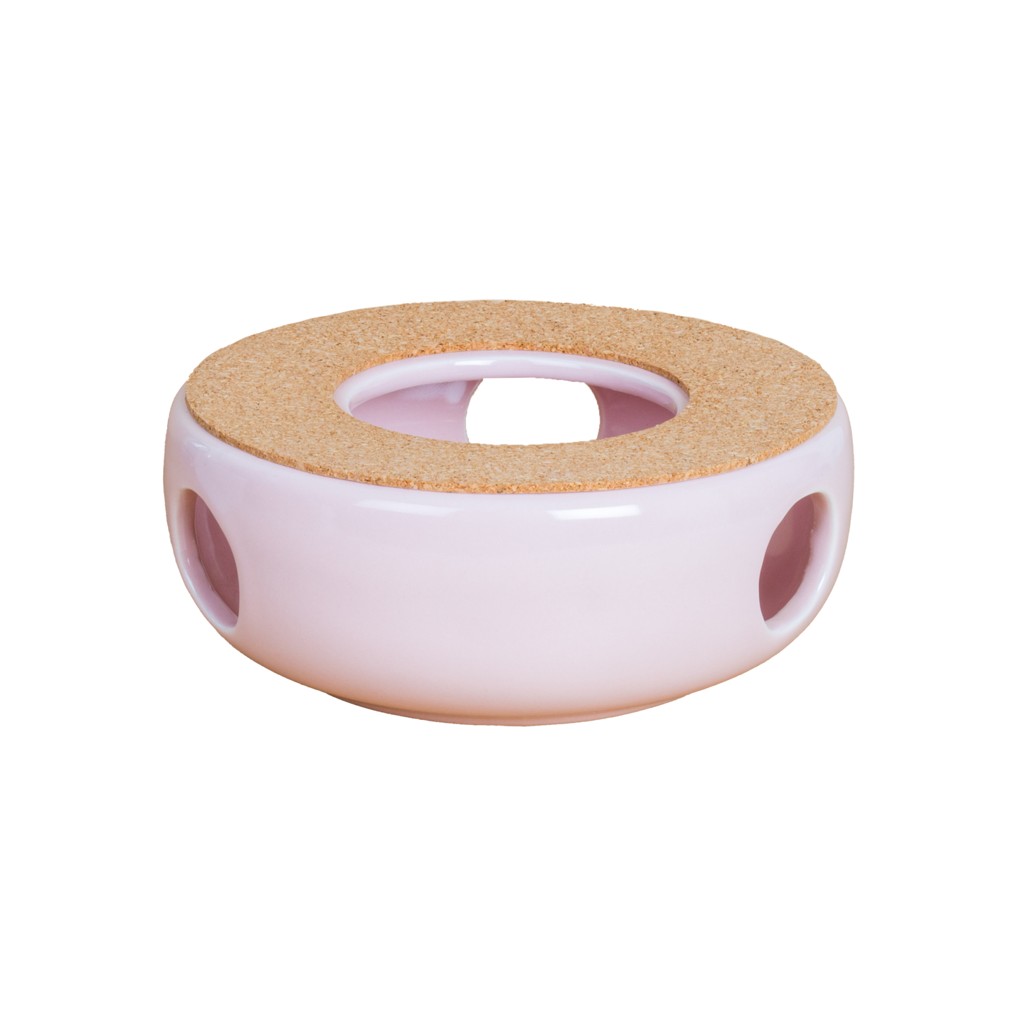 Ceramiczny podgrzewacz do herbaty w kolorze różowym z otworami bocznymi widok z boku