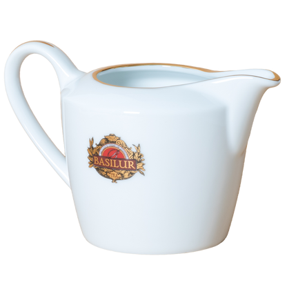 Elegancki mlecznik Basilur z porcelany widok z boku dzióbek i uchwyt