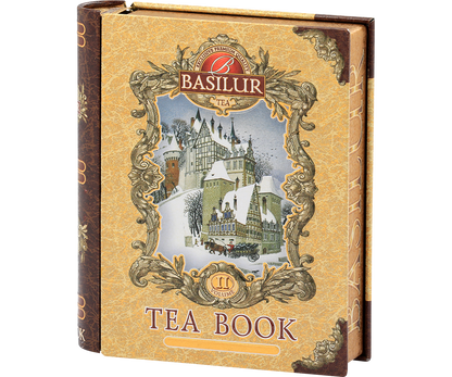 Widok boczny puszki Basilur Tea Book vol. II – ekskluzywna herbata czarna cejlońska w ozdobnym opakowaniu.