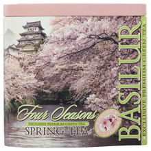 Front puszki Basilur Spring Tea – zielona herbata cejlońska inspirowana wiosną.