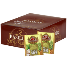 Ekspozytor Basilur Cold Brew Coconut Pineapple z herbatami owocowymi bez kofeiny.