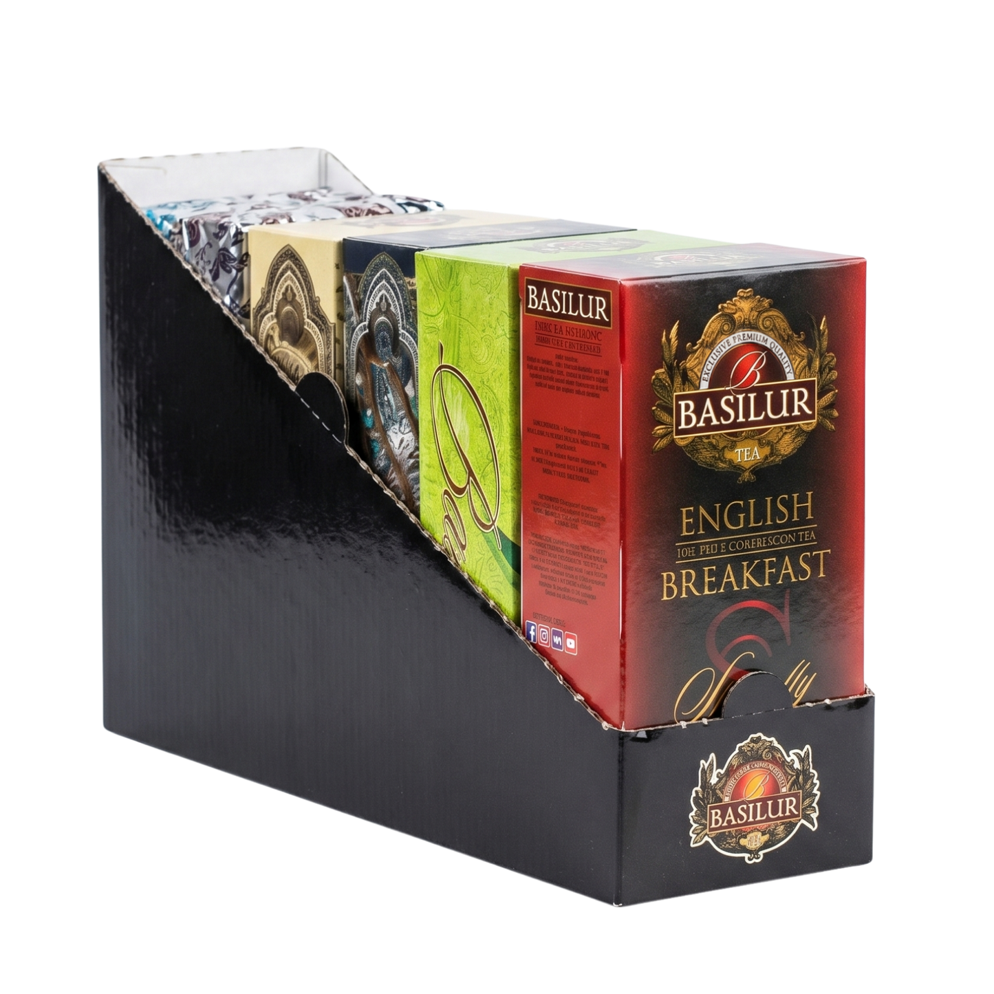 Ekspozytor Basilur Owocowa Wyspa z zestawem herbat owocowych 150 saszetek elegancki stojak