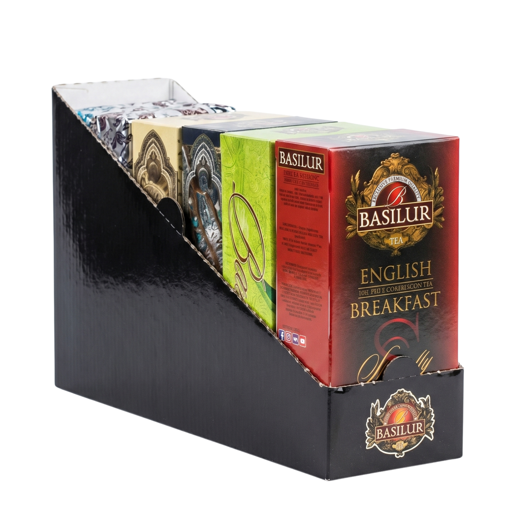 Ekspozytor Basilur Owocowa Wyspa z zestawem herbat owocowych 150 saszetek elegancki stojak